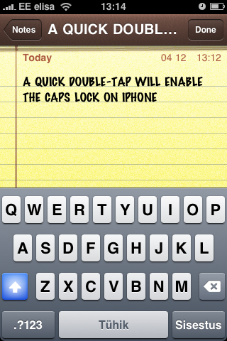 Caps Lock in iPhone Notes