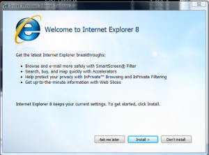 IE8 install screen